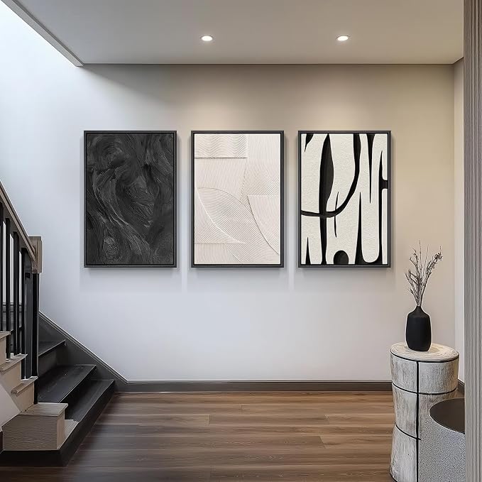 Large Framed Black and White Wall Art for Living Room, 3 Piece Abstract Canvas Prints Paintings, Modern Minimalist Artwork for Walls, Pictures Wall Decor for Office Dining Room Bedroom, 24x36 In