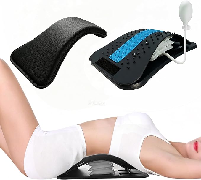 Back Stretcher, Inflatable Lumbar Support for Lower Back Muscle Relief, Stepless Adjustable Height Up to 3.9 Inch with 10mm Detachable Cushion, Acupressure for Yoga Pilates Home Office Muscle Relax