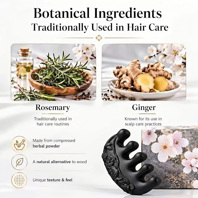 Herbal Powder Comb – Botanical Infused Scalp Massager Comb, Natural Head Massage Tool for Hair & Scalp Care, Wooden Comb Alternative, Acupressure-Inspired Design (Rad)