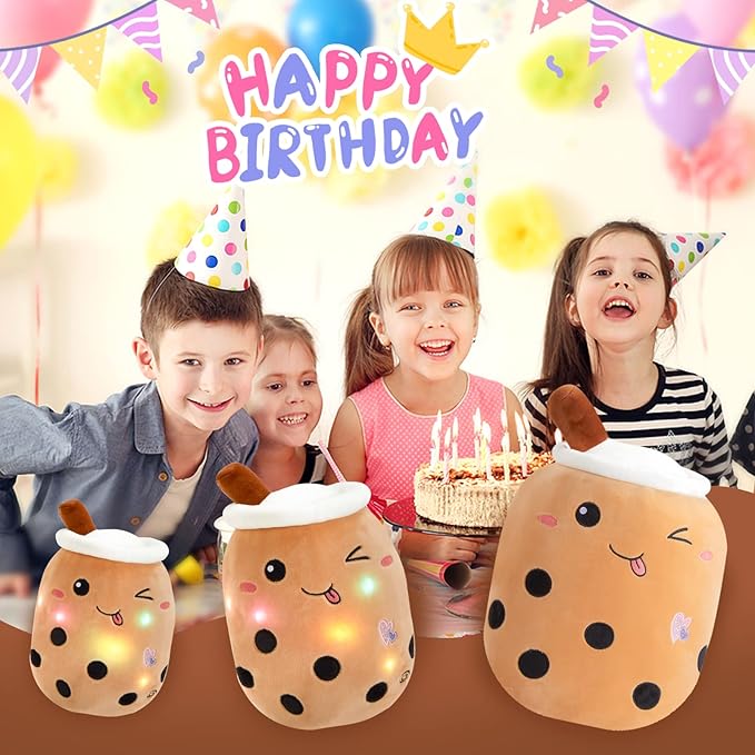Athoinsu Light Up Boba Milk Tea Plush Pillow,10''Kawaii Chocolate Bubble Stuffed Animal Toy with LED Lights,Birthday Christmas Holiday Valentines Gifts for Kids,Girls,Boys