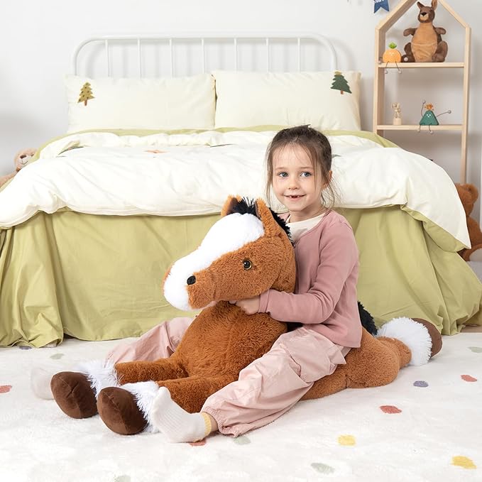 MaoGoLan Large Horse Stuffed Animal for Boy, Big Horse Plush Toy for Girl, Ridable Stuffy Pony for Kid, Stuffed Pony Plush Pillow for Baby Shower, Birthday Gifts or Party Favor, 47 inches, Tan