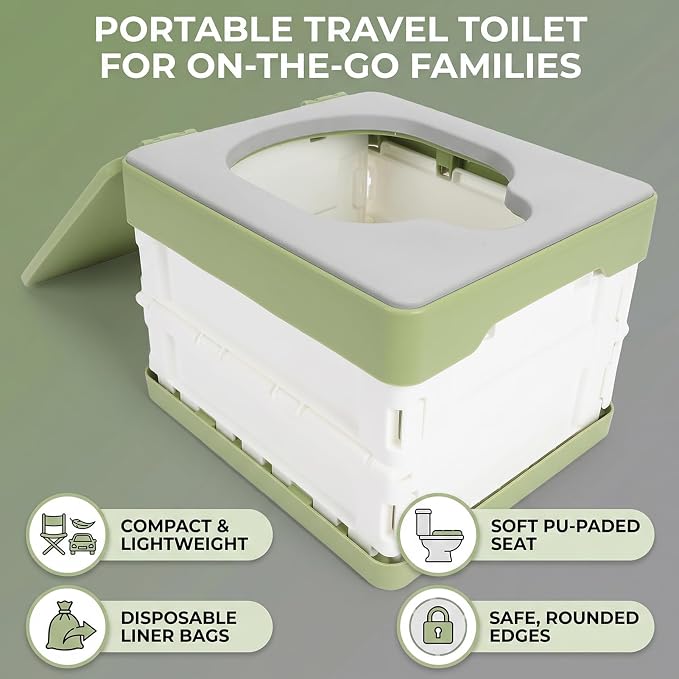 Generic Foldable Travel Potty, Portable Toddler Potty Training Toilet with PU Soft Seat Leak Proof for Car Camping Outdoor