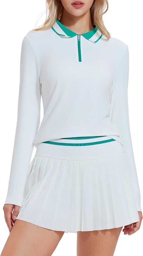 Tennis Skirt Sets for Women Zipper Color Block High Waisted Golf Polo Two Piece Skirt Set Women 2 Piece Outfits