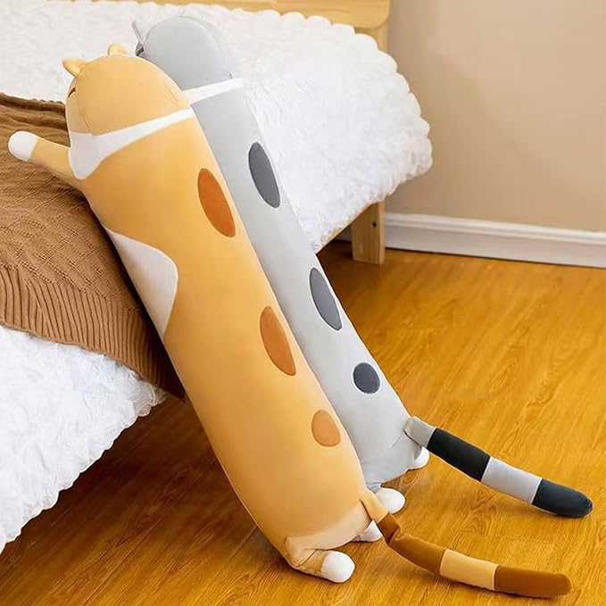 Long Cat Plush Pillow Soft Cat Hugging Pillow Stuffed Animal Pillow Cute Kitty Sleeping Throw Pillow Gift for Kids (70cm/27.55inch,Gray
