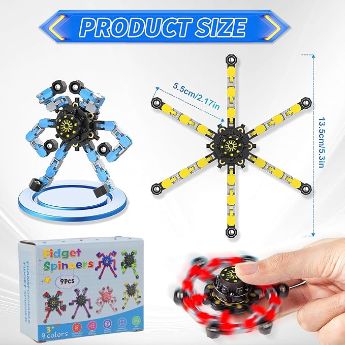 Transformable Fidget Spinners 36-Pack – Sensory Toys for Kids & Adults with ADHD, Autism, Anxiety Relief