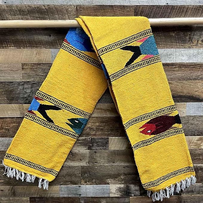 Open Road Goods Thick Mexican Yoga Blanket - Serape Fish Design - Handmade (Yellow)