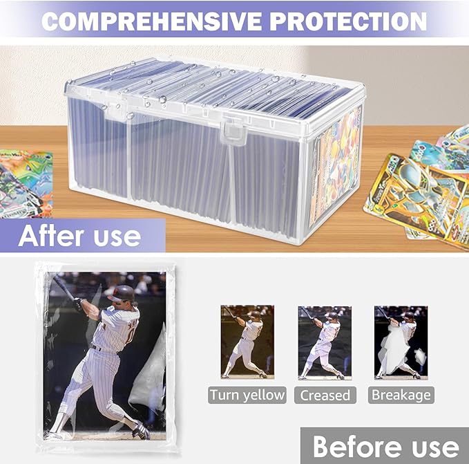 Trading Card Storage Box with 2 Dividers,Toploads Storage Box Plastic Baseball Card Storage Box for 500+ Sports Cards 100+ Top Loads for MTG Magic TCG Yugioh Playing Card Case Holder (2 Pack)