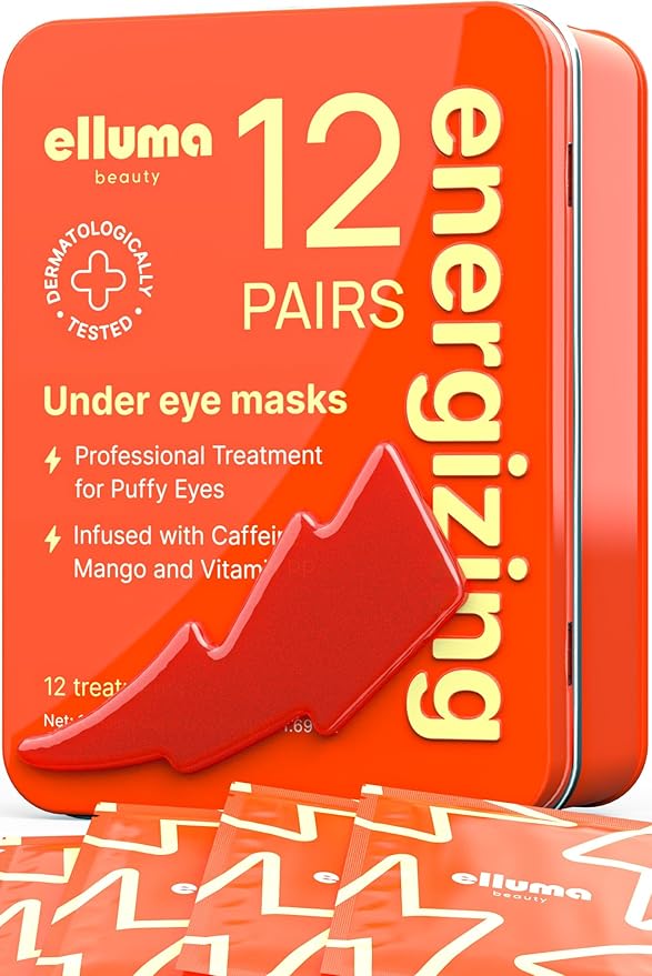Under Eye Patches 12 Pairs of Themed Hydrogel Eye Gel Pads - For Puffy Eyes and Dark Circles, Under Eye Bags, Wrinkles - Energizing Set with Caffeine
