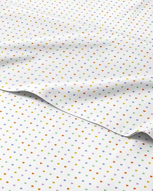 Kids Queen Size Bed Sheet Set - 4 Piece Kids Loft Bed Sheets - Soft, Cute and Cozy - Comfy, Breathable and Machine Washable - Easy-Care & Wrinkle Free Hearts Bed Set for Boys, Girls, Teens & Toddlers