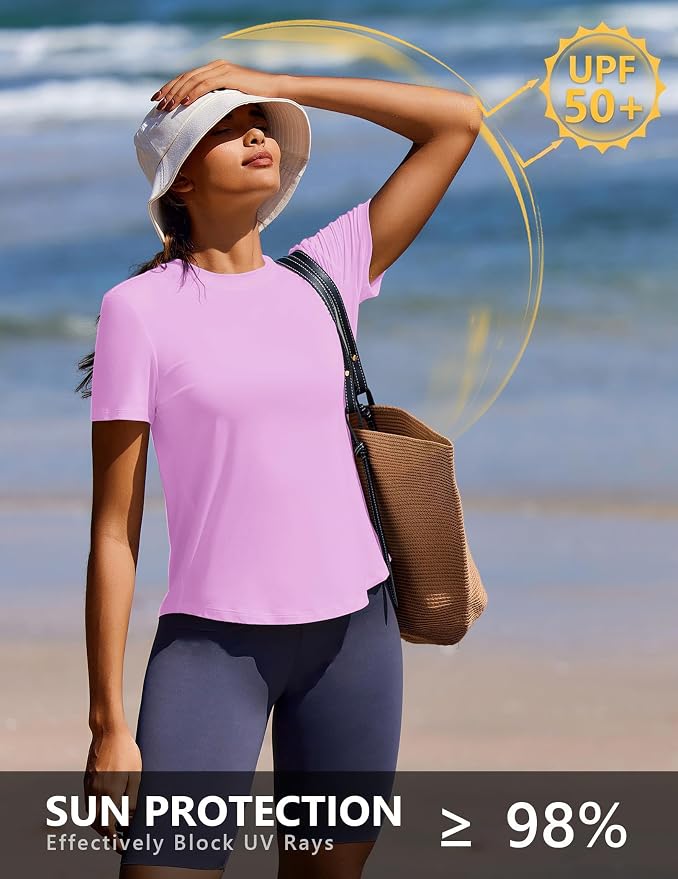 PINSPARK Soft Workout Tops for Women UPF 50+ Sun Protection Shirt Quick Dry Athletic Running Hiking Travel Basic Tee Shirts