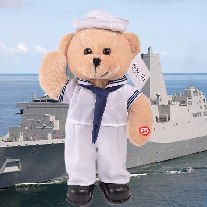 Children's Idol Military Hero Teddy Bear Stuffed Animals Singing Dancing Teddy Bear Stuffed Animal, US Army Theme Music Plush Toys,Independence Day Birthday Gifts for Kids On Holidays. 14"(Navy Bear)