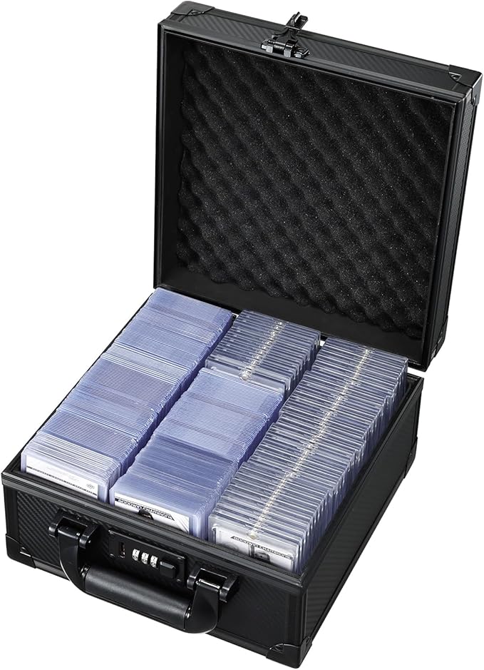 Card Storage Box for 3" x 4" 35pt Toploaders, Sports Cards Case with Lock, Trading Card Storage Box Holds 390 Top Loaders or 99 Magnetic Holders, Card Collection Box for Collectors