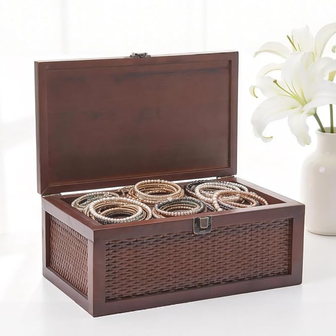 Keepsake Box, Vintage Memory Box for keepsakes, Rattan Decorative Boxes with Lids Set of 2, Wedding Decorative Box for Crafts, trinket and Photo, Home Decor