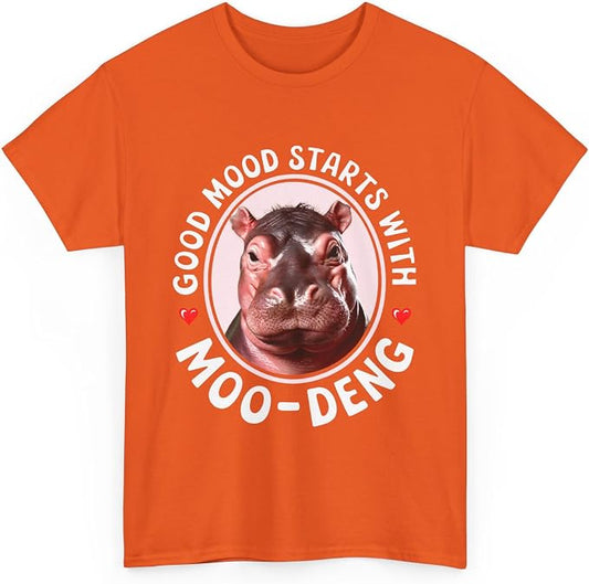 Good Mood Starts with Moo Deng Unisex T-Shirt, Funny Moo Deng Good Mood Minimalist Men and Women Shirt