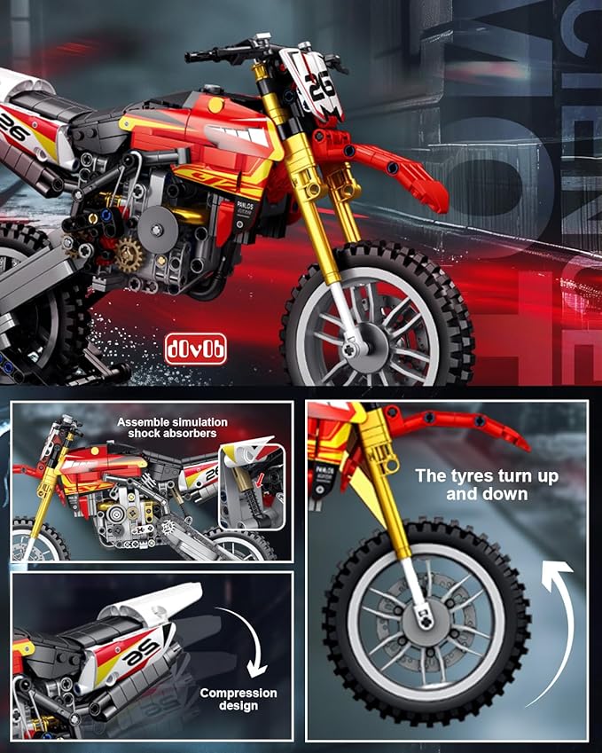 dOvOb Motorcycle YZ450 Model Building Blocks Set, 735 Pieces Bricks, MOC Racing Motorbike Toys as Gift for Kids or Adult