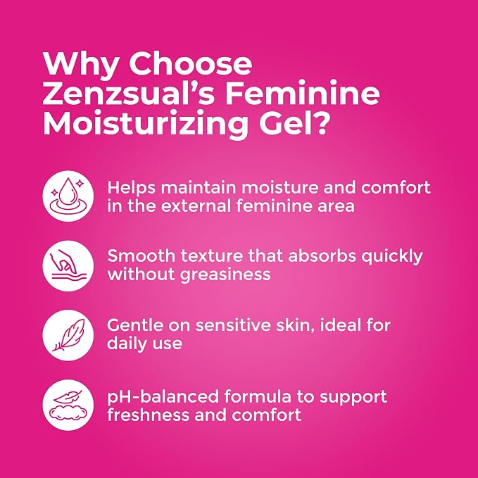 ZENZSUAL Feminine Moisturizing Gel with Hyaluronic Acid – Water-Based Gel with Balanced pH for Feminine Area, Hydrates and Comforts Dry Skin, Daily Feminine Care, Vegan, Made in USA, 4 Fl Oz