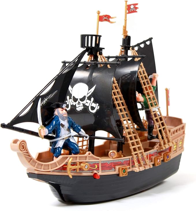 Kids Light Up Pirate Ship Adventure Toy Real Sounds, Black