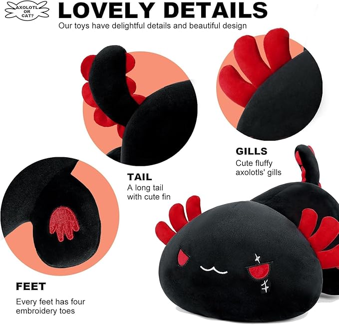 Onsoyours Cute Axolotl Plush, 19" Soft Large Stuffed Animal Salamander Big Plush Pillow, Kawaii Plushie Toy for Kids (Black Axolotl A, 19")