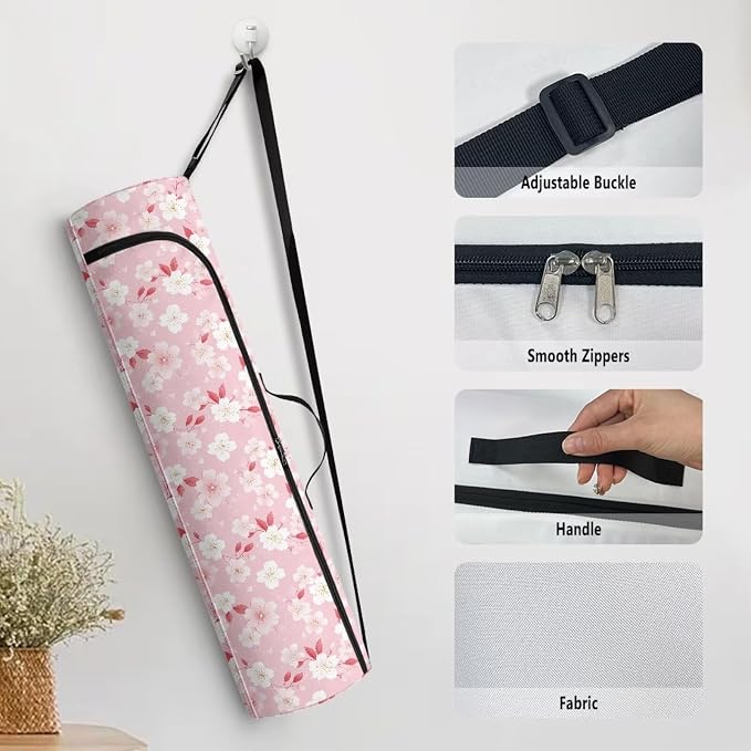Yoga Mat Bag with Adjustable Shoulder Strap and Handle Zipper, 30in Wide x 6.3in Diameter for Yoga Mat Storage