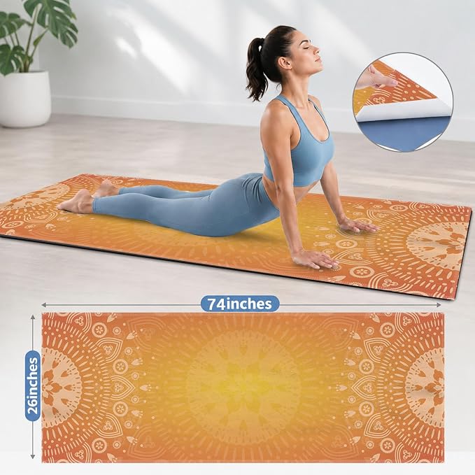 Yoga Mat Towel, Hot Yoga Non Slip with 4 Corner Pockets, 74 x 26 in | Soft Absorbent Microfiber With Four Corner Pockets, Fits Over Yoga Mats For Hot Yoga, Pilates, Gym, And Travel