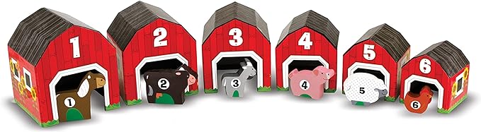 Melissa & Doug Nesting and Sorting Barns and Animals with 6 Numbered Barns and Matching Wooden Animals