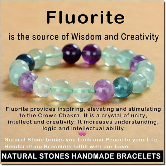 AD Beads Handmade Gemstone Stretch Elastic Bracelet Crystal Healing Reiki Nature's Beauty and Spiritual Essence Unisex