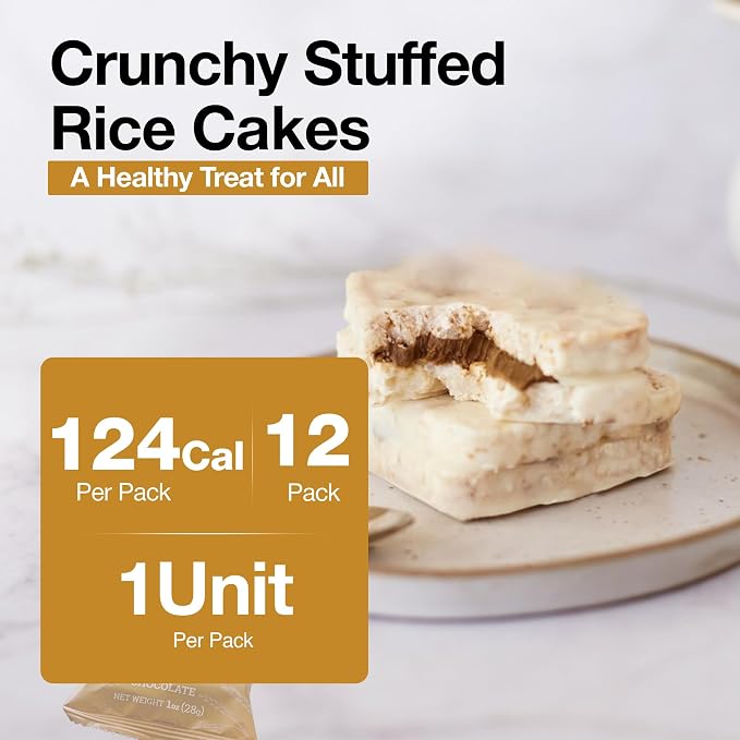 Deluxe & Bla Bla 12 Pack Stuffed Rice Cake Whole Grain, Natural & Healthy Snack Gluten Free, Kosher Certificate & Low Calorie 28 Gr (Caramel White Chocolate)