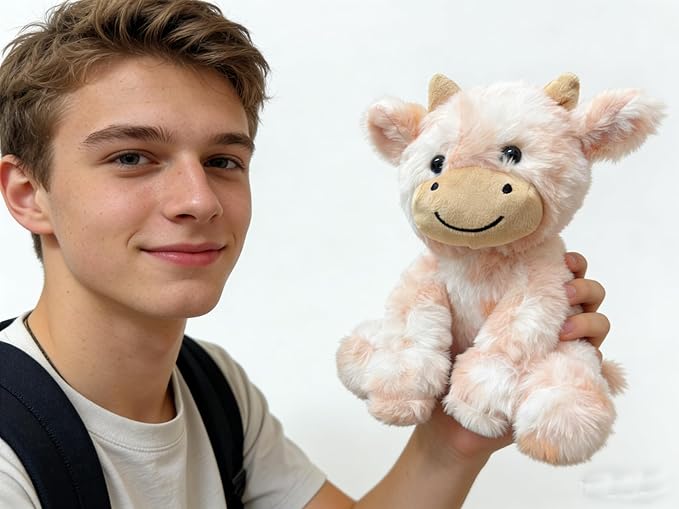Cute Cow Plush Stuffed Animal Doll Toy 8 inch for Girls Boys (sit Cow CAI Orange)