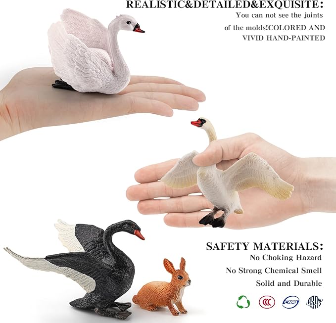 LC JoyCre 5PCS Swan Figurine Black Swan Figure Goose Toy Swan Toy Rabbit Fox Animal Figure for Toddlers Preschool Animals Figures Eduactional Project Diorama Model Toy for Kids 3 4 5 6