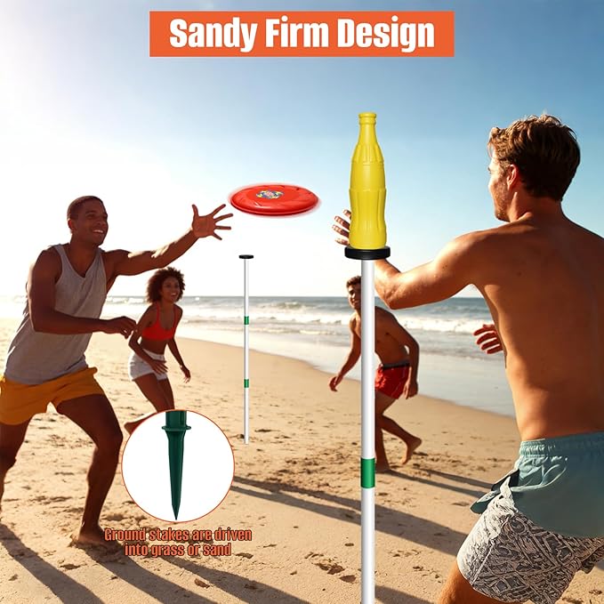 Kovshuiwe Flying Disc Game Set, Bottle Smash Disc Toss Game- Indoor & Outdoor Team Game, Disc Toss Outdoor Games Height Adjustable Bottle Drop Set-Play at The Beach, Lawn, Backyard, Park, Tailgating