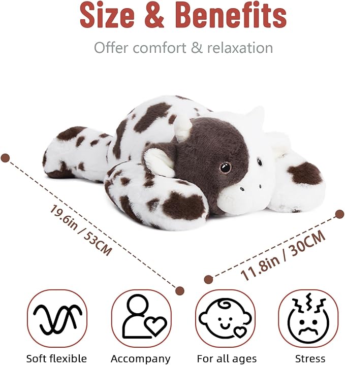 Niuniu Daddy 20" | 3.3 Pound Cow Weighted Stuffed Animals for Kids Adults, Fluffy Cow Weighted Beads for Body Pillow for Hugging, Soft Plush Toy for Gift Birthday Christmas Holiday Easter Presents