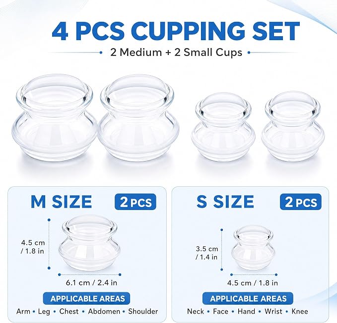 ELERA Silicone Cupping Set for Face & Body, 4 Pcs Facial Cupping Therapy Kit, Lymphatic Drainage Tool & Fascia Massage Cups for Neck, Shoulder & Muscle Pain Relief (2 Medium, 2 Small)