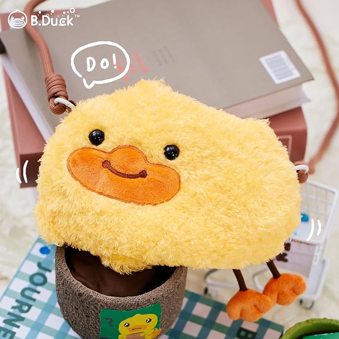 B.DUCK Plush Purse Crossbody Bags Kawaii Handbag with Zipper Cute Duck Shoulder Bag Coin Wallet Toy Purse for Gifts