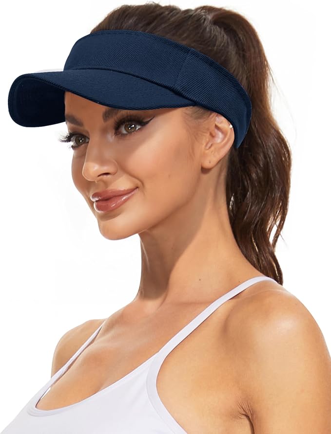 Zando 3.2" Structured Brim Visor Hats for Women, UPF 50+, Golf/Tennis | 3.2"Structured Brim Adds Sun Coverage, Steady View, Quick-dry Sweatband, Open-Top Ponytail Fit, Adjustable Fit & Lightweight