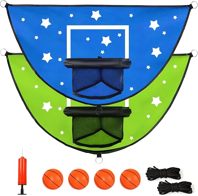 2PCS Large Trampoline Basketball Hoop Set 35.4"×19.7" with 4 Mini Balls and 1 Pump-Indoor & Outdoor Game-Easy to Install-Trampoline Accessories for Kids (Blue & Green)