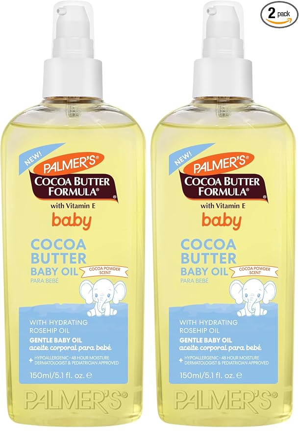 Palmer's Cocoa Butter Formula Gentle Baby Oil, 5.1 fl oz, Nourishing for Delicate Skin, Vitamin E Baby Essentials, (Pack of 2)