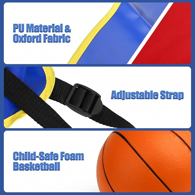 Kids Indoor Basketball Hoop Set with Soft Foam mini Ball & Adjustable Straps, 35.5"x25.6" Easy Setup for Home, Kindergarten & Trampoline Fun, Great Toy Gift for Toddler (Ages 3-8)