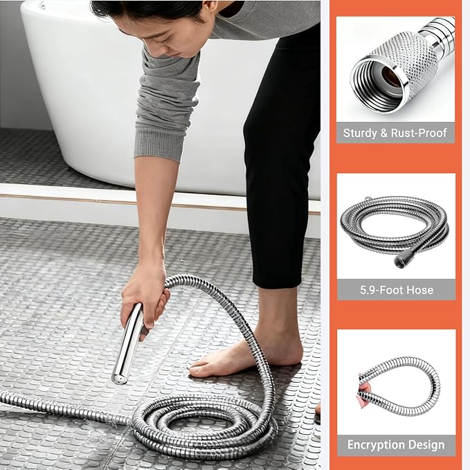 Professional Shower Enema Kit for Personal Hygiene, 6FT Stainless Steel Douche System with 2 Smooth Nozzles & Water Flow Control, Easy Install for Men and Women
