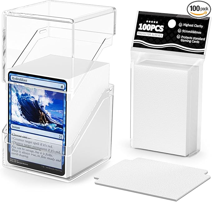 YSCare Card Deck Case, Clear Deck Box with 100 Pack Card Sleeves and Divider, Standard Size Commander Deck Storage Box Perfect Fit for MTG, Sport, Trading Cards (White)