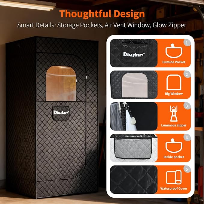 Sauna Box - Portable Sauna for Home with Upgraded 3L 1500W Steamer, Folding Chair and Non-Slip Mat for Relaxation Spa, 5-Layer Waterproof and Insulated Steam Tent, 3x3x6ft, Larger (Black)