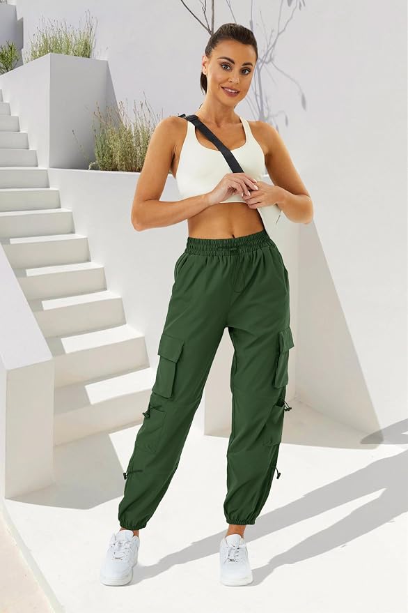COPYLEAF Womens Parachute Cargo Pants with Pockets Quick Dry Hiking Pants Lightweight Water-Resistant Baggy Joggers