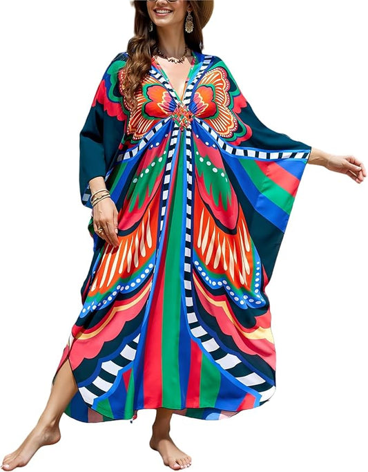 Mumu Dresses for Women Plus Size, Bohemian Kaftan Beach Cover Up Long Maxi Nightgown Soft Loungewear