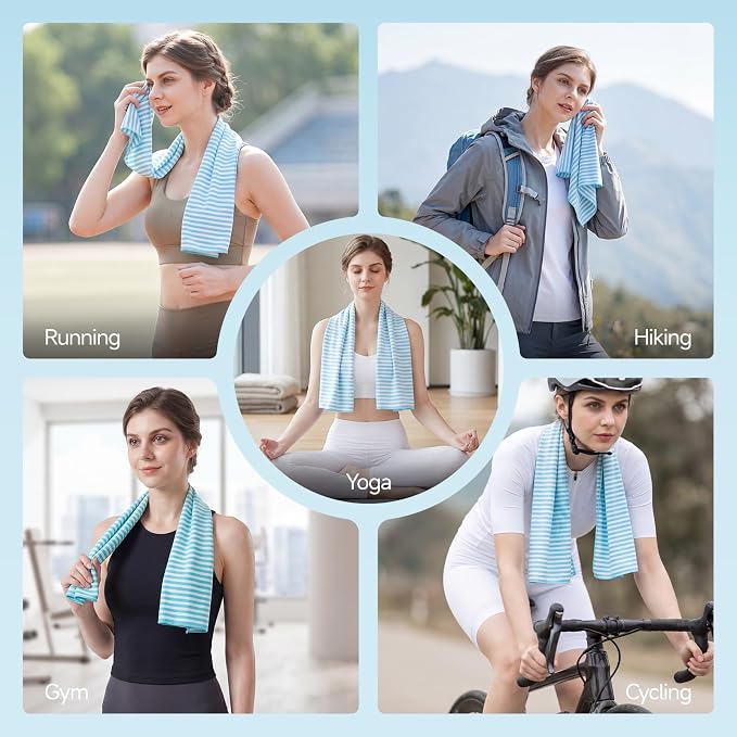 RDEKISS 4 Pack Cooling Towels for Hot Weather (40"x12"), Ice Cool Neck Towel, Soft Breathable Microfiber for Gym, Sport, Running, Yoga, Workout - Blue