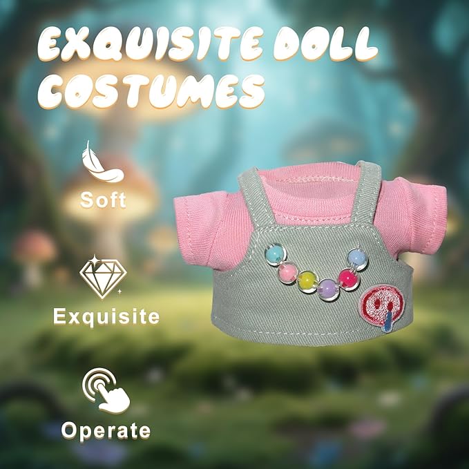 17cm Doll Clothes, 17cm Clothes Skirt Set, 2 Piece Colorful T-Shirt+ with Overalls or Skirt Outfit Premium Fashion Cute Doll Accessories(NO Doll)(Style B)