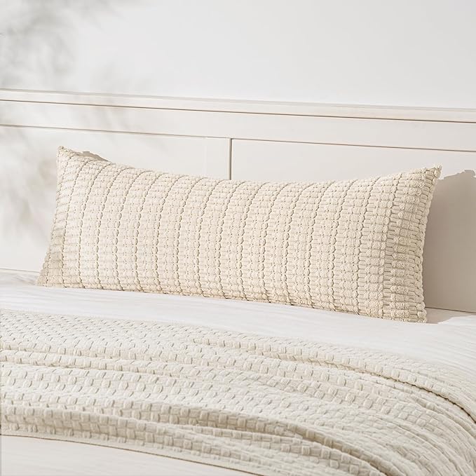 MIULEE Lumbar Corduroy Throw Pillow Cover for Bed 14x36 Cream White | Pack of 1 Soft Long Decorative Cushion Cover Boho Farmhouse Accent Pillowcase Sofa Couch Livingroom Home Decor