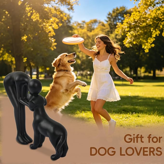 Abstract Person and Dog Sculpture Head-to-Head Figurine Black | abstract sculpture celebrating the bond between person and pet. Intimate head-to-head Touching memory keepsake for dog lovers