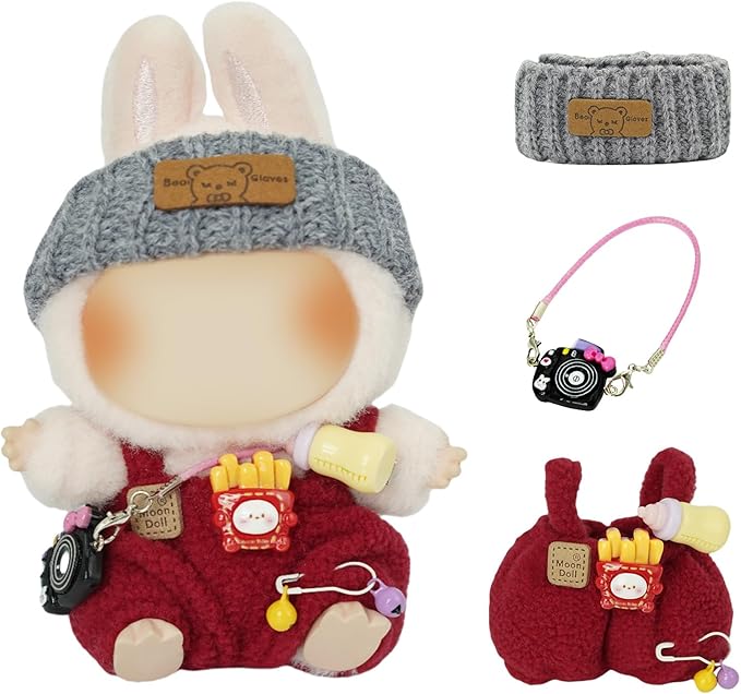 17cm Doll Clothes Set, 3-Piece Premium Velvet Outfit with Mix & Match Accessories, Easy-Dress Fashion for Collectible Display & Play (Doll Not Included, Red)