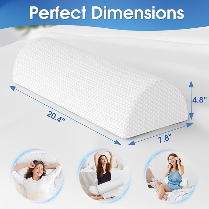 TranquilRelax Knee Pillow for Back Sleeping Memory Foam Half Moon Bolster Pillow for Legs, Under Knee Support, Ankle & Foot Comfort Orthopedic Pillow for Side Sleepers (White, 20.4" x 8" x 4.9")
