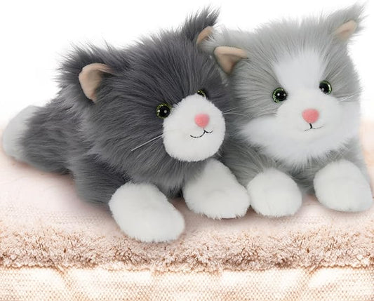 Tezituor 17inches Cute Cat Stuffed Animals, 2 Pcs Realistic Stuffed Kitten Cat Plush Toy Gift for Christmas Birthday Girl Boy (Blue & Gray)