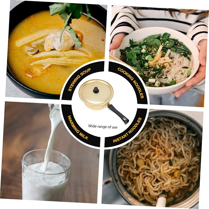 1pc Korean Ramen Pot Stainless Steel Cooking Utensils Stainless Steel Sauce Pan with Lid Chocolate Fondue Snack Bowls Korean Ramen Noodle Pot Gold Thickened Stock Mini